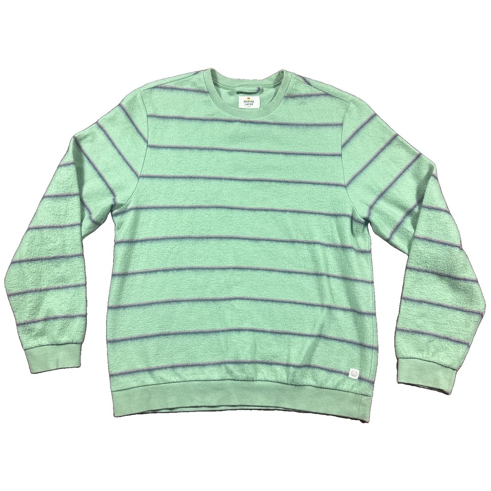 Marine Layer Men's Large Sweater Green With Purple/Navy Stripes Brushed